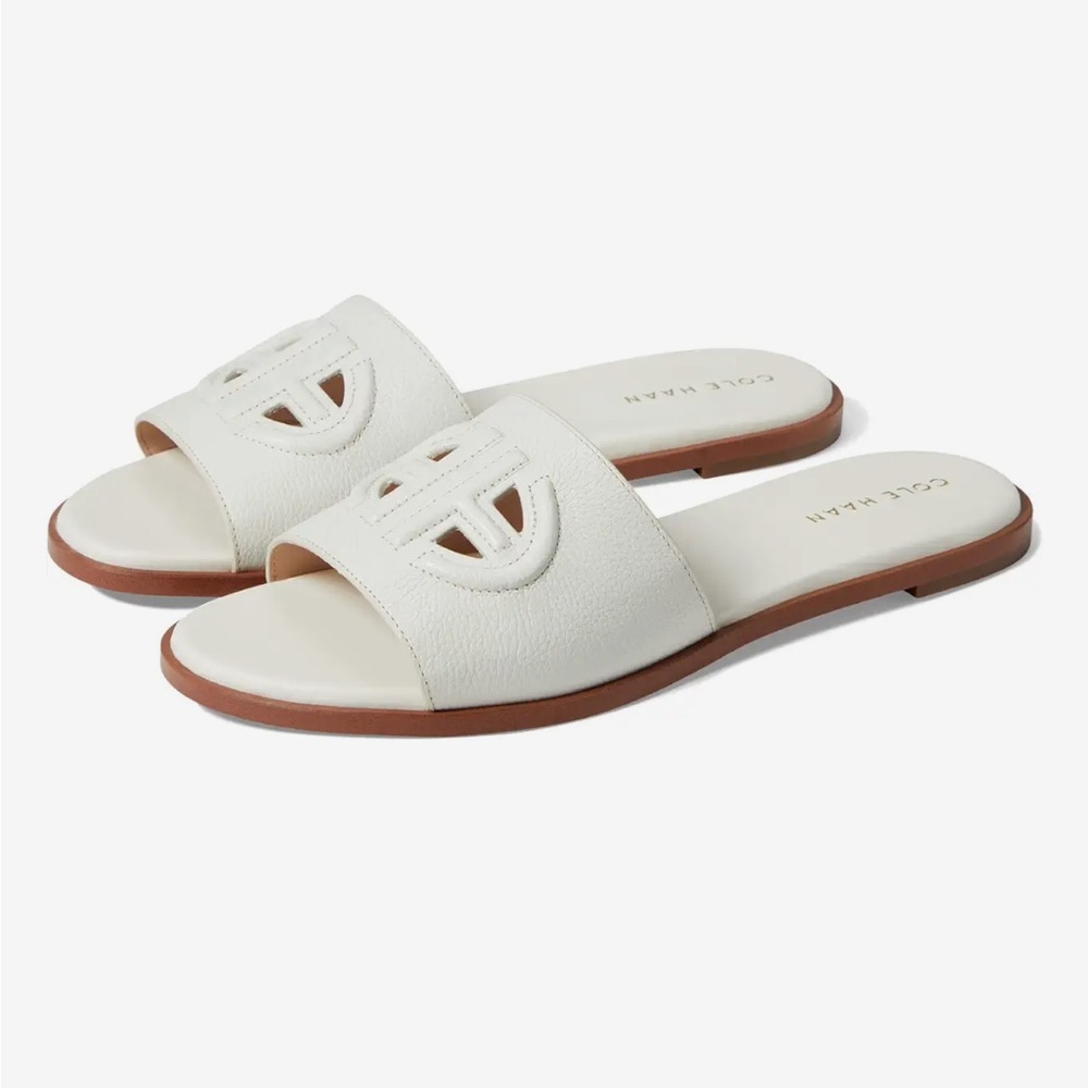 Cole Haan Flynn Logo Slide BNWT size 9 CREAM leather